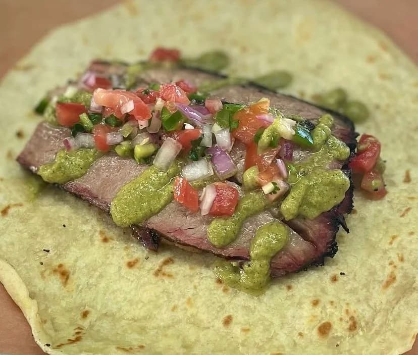 Tex Mex Brisket Taco on Fresh Homemade Tortilla
